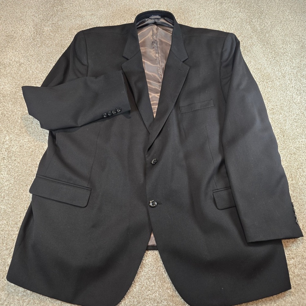 Saddlebred Mens Blazer Black Two Button Sport Coat Jacket Solid Size 48L